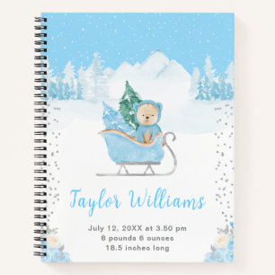 Winterbär Blaue Schlitten Geburtsstatistik Notizbuch