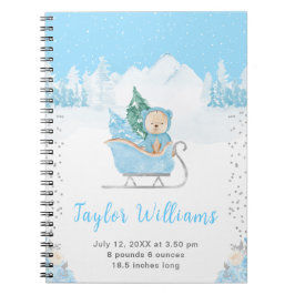 Winterbär Blue Sleigh Geburtenstatistik Notizblock