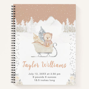 Winterbär Brauner Schlitten Geburtsstatistik Notizbuch