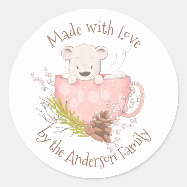 Winterbär Hot Cocoa Mix Label Runder Aufkleber (Vorderseite)