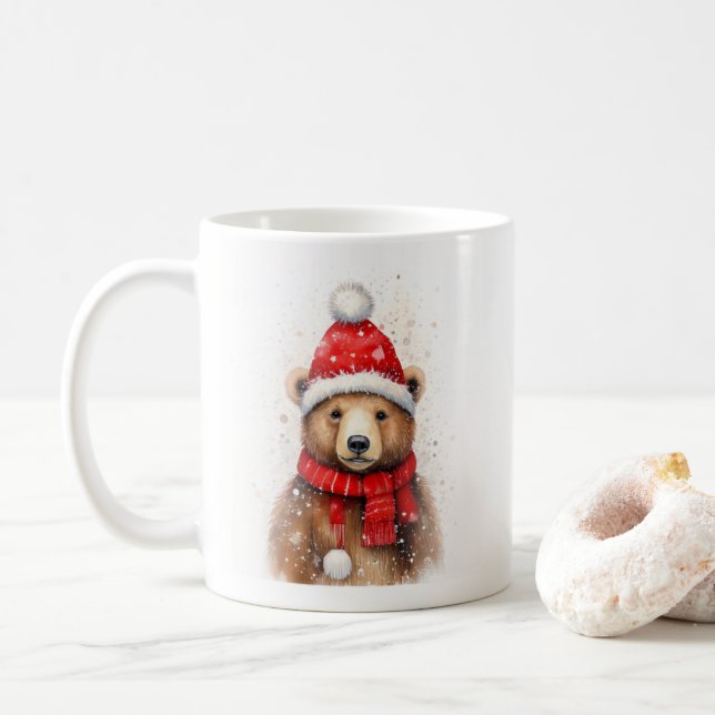 Winterbär in einem gemütlichen Red Hat Kaffeetasse (Mit Donut)