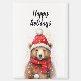 Winterbär in einem gemütlichen Red Hat Magnet