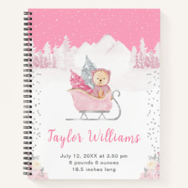 Winterbär Pink Sleigh Geburtsstatistik Notizbuch