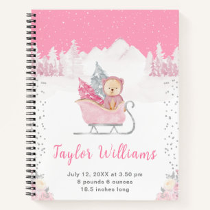 Winterbär Rosa Schlitten Geburtsstatistik Notizbuch