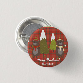 Winterbär Weißer Weihnachtsbüffel Kariert Button