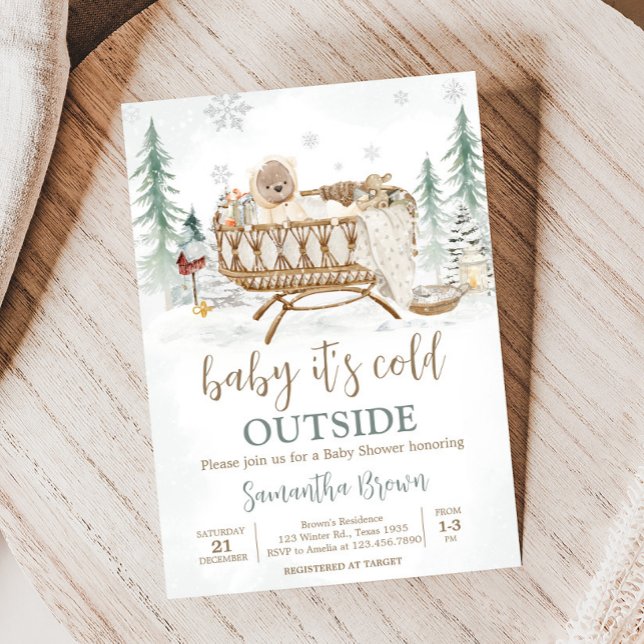 Winterbärchen mit kalter Außendusche Einladung (Baby Carriage Baby Its Cold Outside Baby Shower Invitation
)