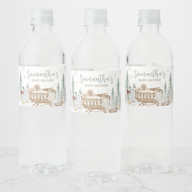 Winterbärchen mit kalter Außendusche Wasserflaschenetikett (Flaschen)