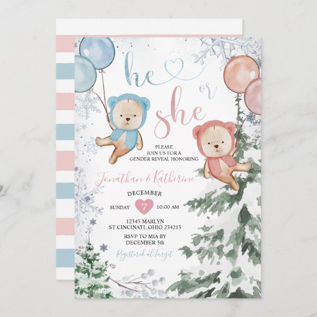 Winterbärengeschlecht zeigt, dass er oder sie Schn Einladung (Vorne/Hinten)