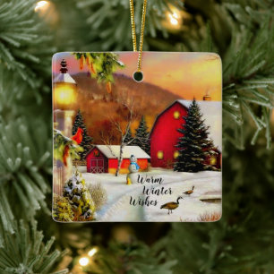 Winterbauernhof Keramikornament