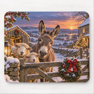 Winterbauernhof Sonnenuntergang Esel Schafe Versch Mousepad