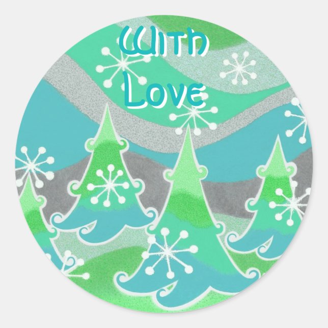 Winterbaum Grün "mit Liebe" Rundaufkleber Runder Aufkleber (Vorderseite)