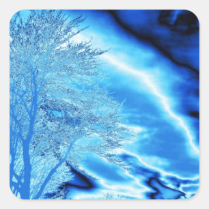 Winterbaum in Cobalt Blue Sky Quadratischer Aufkleber