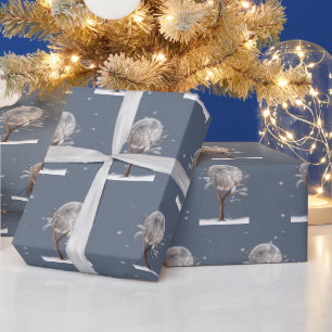 Winterbaum mit Mond und Eule  Geschenkpapier