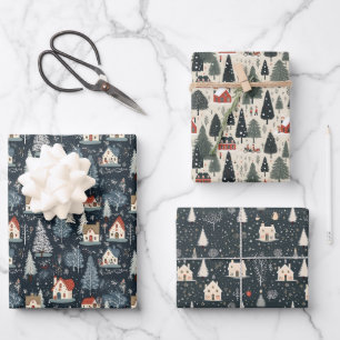 Winterbaum Muster Weihnachten Vintag Geschenkpapier Set