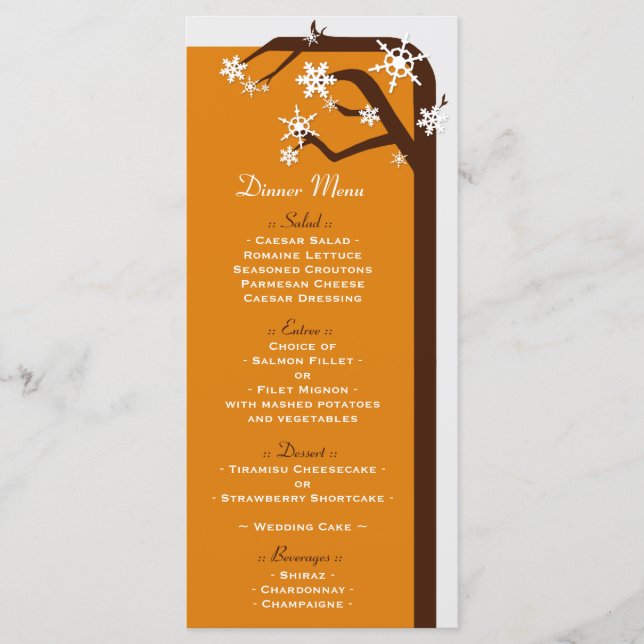 Winterbaum Snowflake Hochzeitsmenüs Menükarte (Vorderseite)