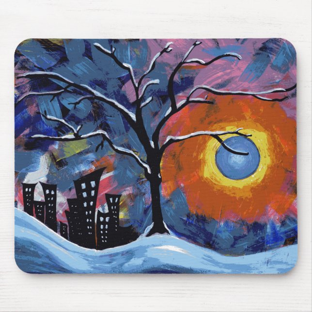 Winterbaum und Stadtlampen Originelles Kunstwerk Mousepad (Vorne)