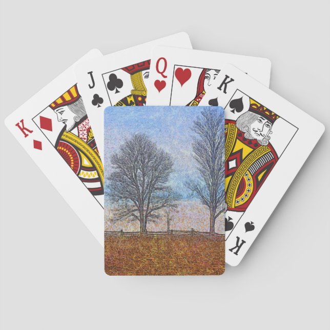 Winterbäume & Bauernhäuser Landschaft Kunst, Dicht Spielkarten (Rückseite)