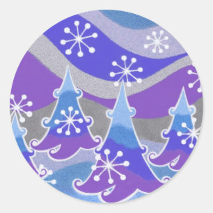 Winterbäume Blaue Rundklemme Runder Aufkleber