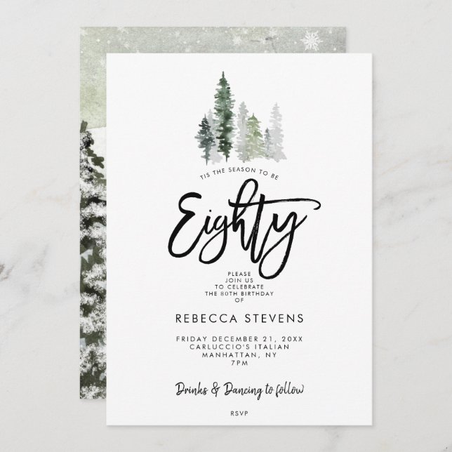 Winterbäume feierlich 80. Geburtstagsfeier Einladung (Vorne/Hinten)