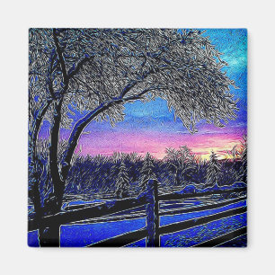 Winterbäume Impressionismus Sonnenaufgangslandscha Magnet
