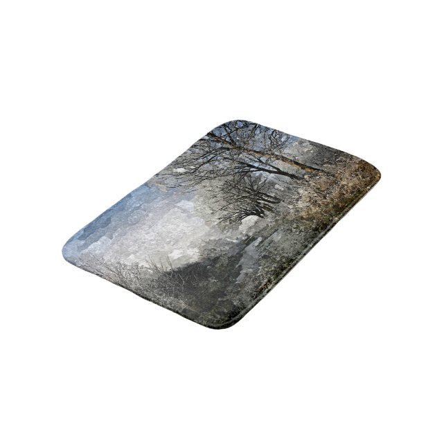 Winterbäume Landschaft Wasserfarben Malerei Badematte (Schrägansicht)