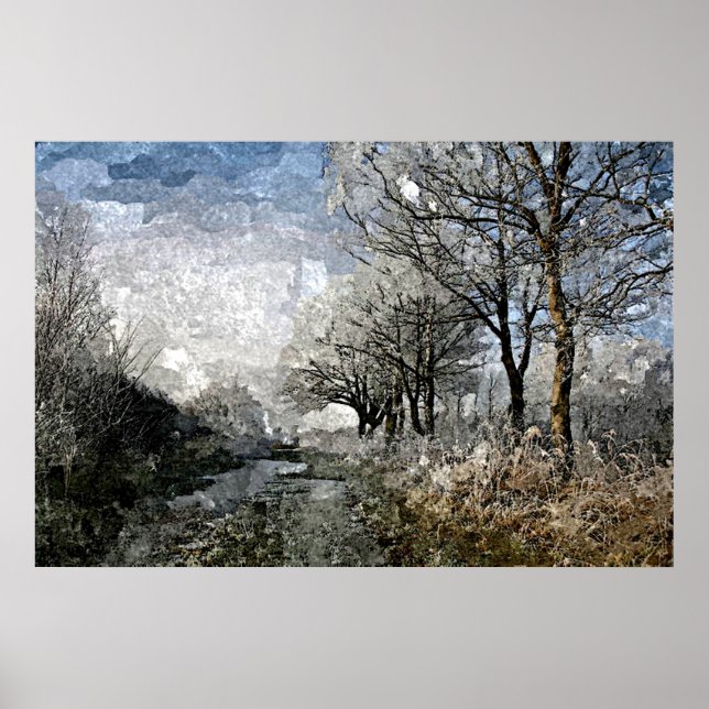 Winterbäume Landschaft Wasserfarben Malerei Poster (Vorne)