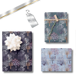 Winterbäume Modernes botanisches Wasserfarbenmuste Geschenkpapier Set