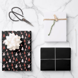 Winterbäume Roter Schwarz-weißer Schnee Geschenkpapier Set
