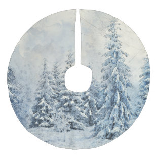 Winterbäume Schneeszene Leinenimitat Weihnachtsbaumdecke