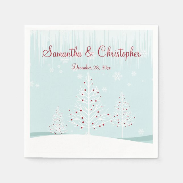 Winterbäume und Schneeflocken Hochzeit Serviette (Vorderseite)