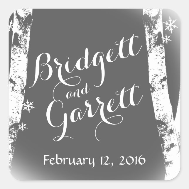 Winterbäume und Schneeflocken Quadratischer Aufkleber (Vorderseite)