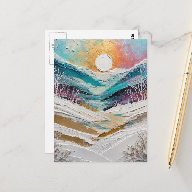 Winterbäume und Schneegemälde Postkarte (Vorderseite/Rückseite Beispiel)