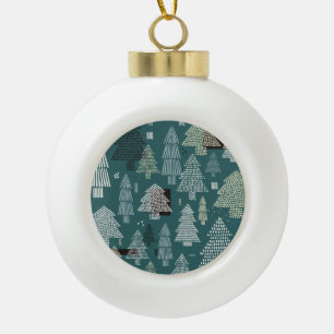 Winterbäume, vintage Weihnachtsmuster. Keramik Kugel-Ornament