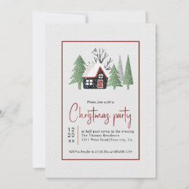 Winterbaumhaus und Schneefall Weihnachts-Party Einladung