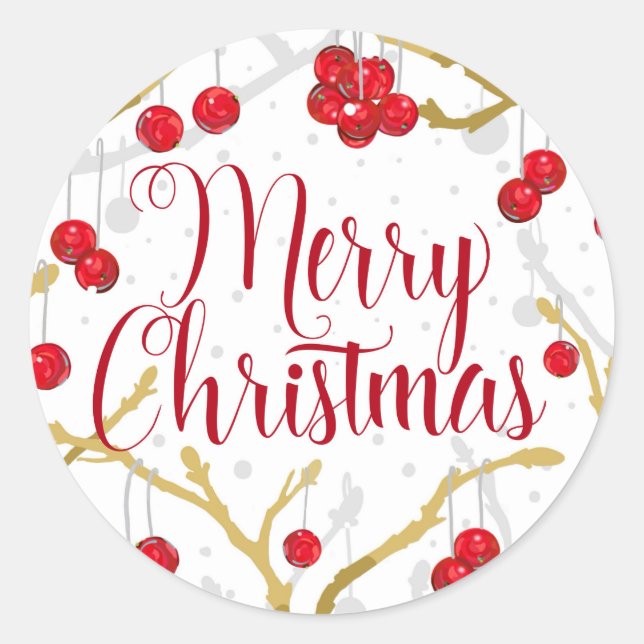 Winterbeeren Frohe Weihnachten Runder Aufkleber (Vorderseite)