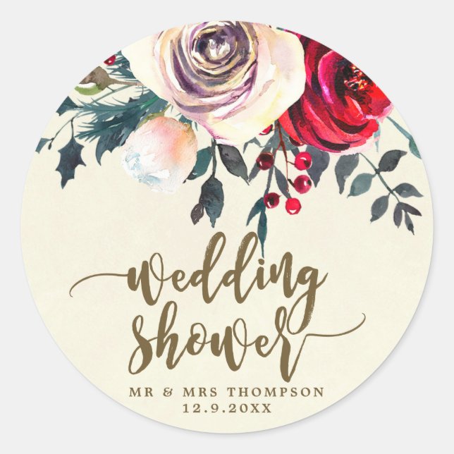 Winterbeeren Polterabend-Aufkleber Weihnachten Runder Aufkleber (Vorderseite)