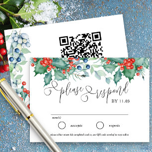 Winterbeeren- und Stechpalmen-Hochzeitswebsite und RSVP Karte
