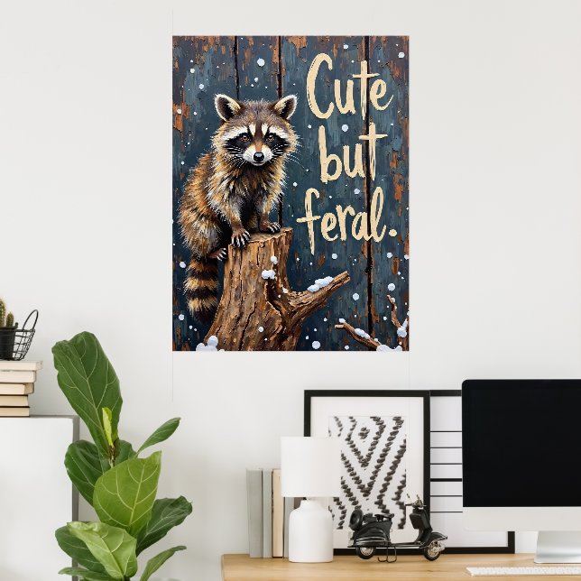 Winterbeobachter: Raccoon auf dem Stumpf Poster (Heimbüro)