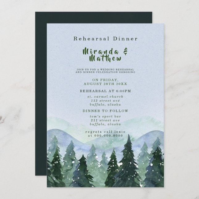 Winterbergbaum Landschaft Probe Abendessen Einladung (Vorne/Hinten)