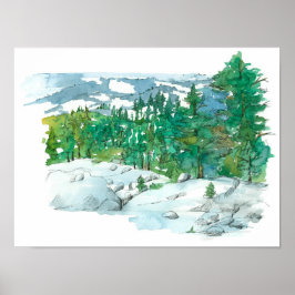 Winterberglandschaft Felsen Evergreen Trees Poster