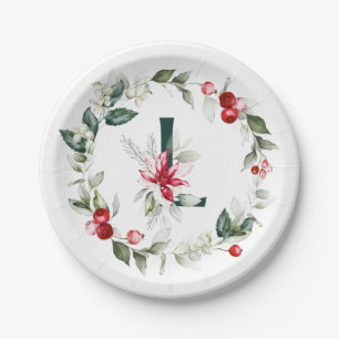 Winterberries Monogram L Paper Plate Pappteller