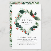 Winterberry Holly Greenery Bridal Brunch Einladung
