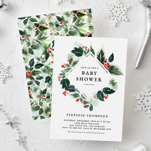 Winterberry und Holly Greenery Baby Shower Einladung