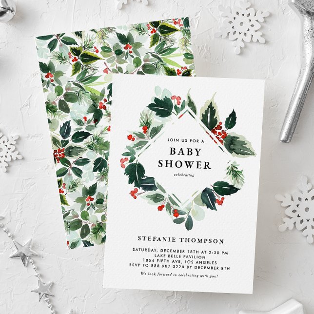Winterberry und Holly Greenery Baby Shower Einladung (Von Creator hochgeladen)