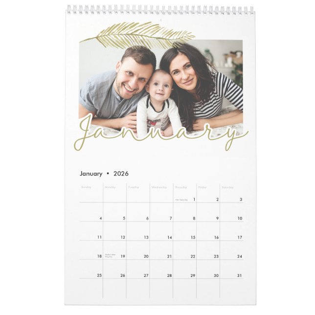 Winterblattseite Single Kalender, Mittel Kalender (Jan 2026)