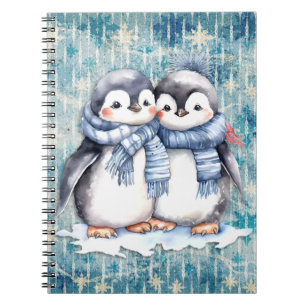 Winterblaue Aquarellpinguine mit Skarabäen Notizblock