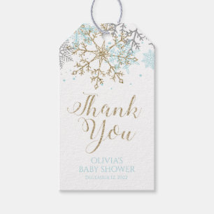 Winterblaue Gold Snowflake Baby Dusche Fevor Tags Geschenkanhänger