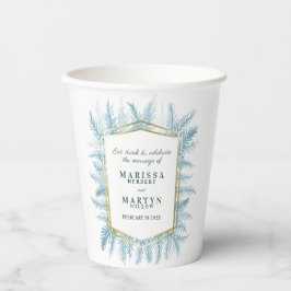 Winterblaue immergrüne Blattwasserfarbenhochzeit Pappbecher