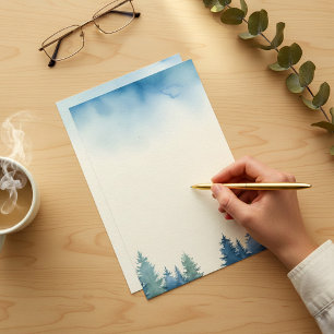 Winterblaue Kiefern schlicht Briefpapier