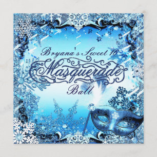 Winterblaue Maskerade-Maske & Schneeflocken Elegan Einladung